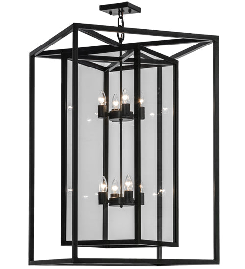 Meyda Lighting Kitzi Box 33" 8-Light Timeless Bronze Pendant Light With Clear Shade Glass