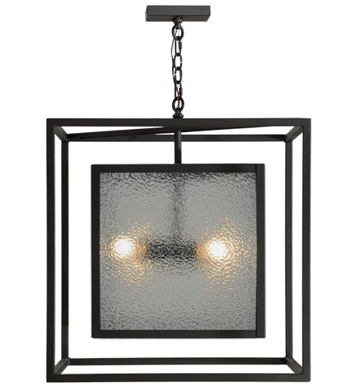 Meyda Lighting Kitzi Box 34" 4-Light Wrought Iron Pendant Light With Clear Granite Shade Glass