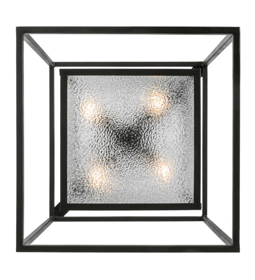 Meyda Lighting Kitzi Box 34" 4-Light Wrought Iron Pendant Light With Clear Granite Shade Glass