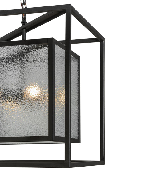 Meyda Lighting Kitzi Box 34" 4-Light Wrought Iron Pendant Light With Clear Granite Shade Glass