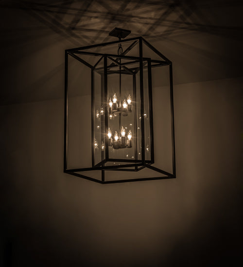 Meyda Lighting Kitzi Box 34" 8-Light Blackwash Pendant Light With Clear Shade Glass