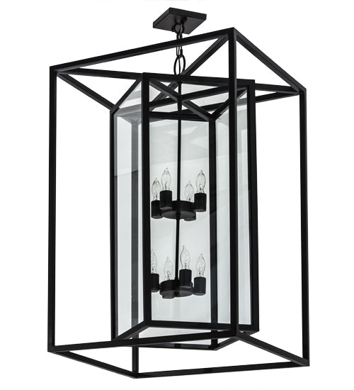 Meyda Lighting Kitzi Box 34" 8-Light Blackwash Pendant Light With Clear Shade Glass