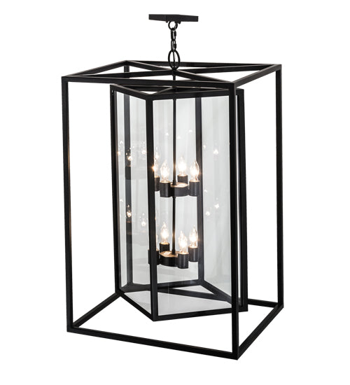 Meyda Lighting Kitzi Box 34" 8-Light Blackwash Pendant Light With Clear Shade Glass