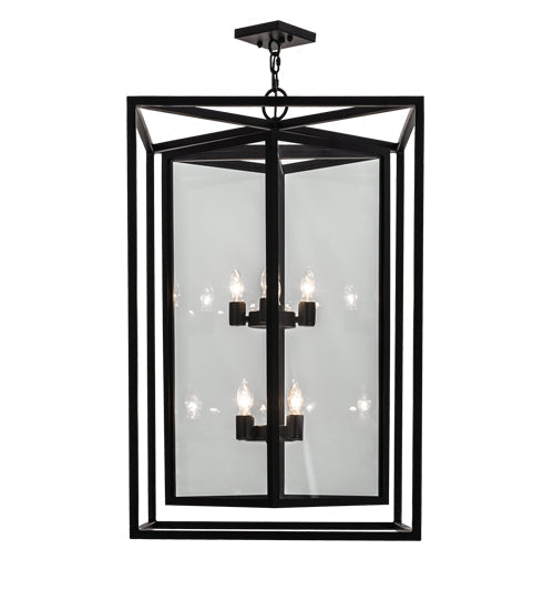 Meyda Lighting Kitzi Box 34" 8-Light Blackwash Pendant Light With Clear Shade Glass