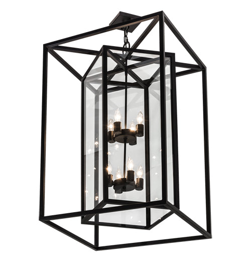 Meyda Lighting Kitzi Box 34" 8-Light Blackwash Pendant Light With Clear Shade Glass