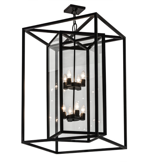 Meyda Lighting Kitzi Box 34" 8-Light Blackwash Pendant Light With Clear Shade Glass