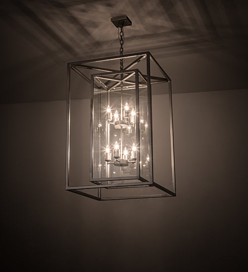 Meyda Lighting Kitzi Box 34" 8-Light Nickel Pendant Light With Clear Shade Glass