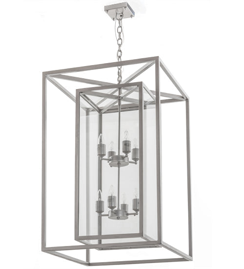 Meyda Lighting Kitzi Box 34" 8-Light Nickel Pendant Light With Clear Shade Glass