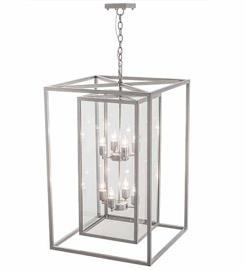 Meyda Lighting Kitzi Box 34" 8-Light Nickel Pendant Light With Clear Shade Glass