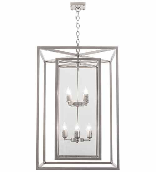 Meyda Lighting Kitzi Box 34" 8-Light Nickel Pendant Light With Clear Shade Glass