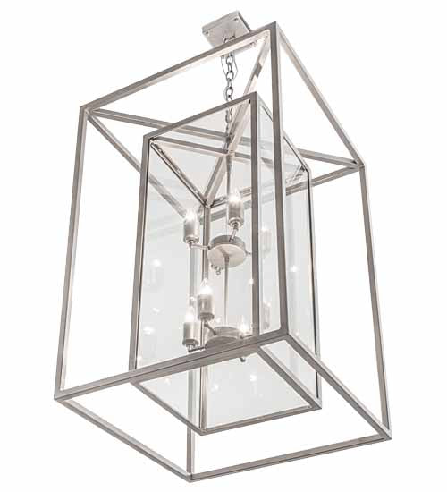 Meyda Lighting Kitzi Box 34" 8-Light Nickel Pendant Light With Clear Shade Glass