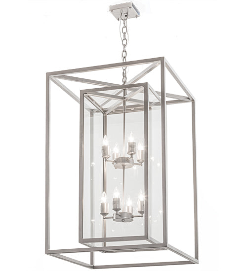 Meyda Lighting Kitzi Box 34" 8-Light Nickel Pendant Light With Clear Shade Glass