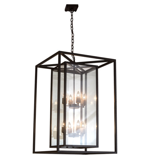 Meyda Lighting Kitzi Box 34" 8-Light Oil Rubbed Bronze Pendant Light With Clear Shade Glass
