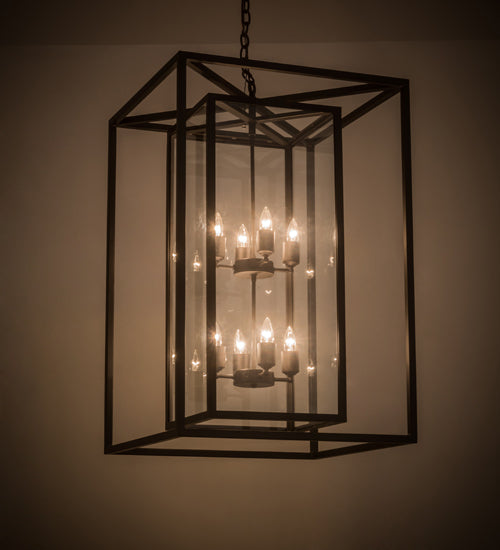 Meyda Lighting Kitzi Box 34" 8-Light Oil Rubbed Bronze Pendant Light With Clear Shade Glass