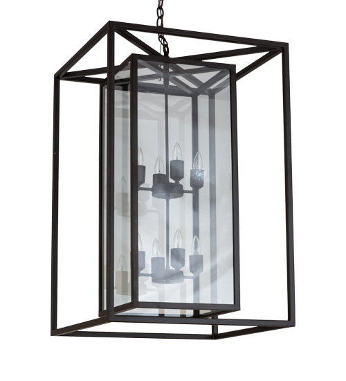 Meyda Lighting Kitzi Box 34" 8-Light Oil Rubbed Bronze Pendant Light With Clear Shade Glass