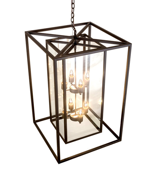 Meyda Lighting Kitzi Box 34" 8-Light Oil Rubbed Bronze Pendant Light With Clear Shade Glass