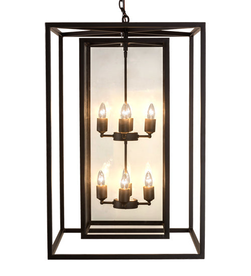 Meyda Lighting Kitzi Box 34" 8-Light Oil Rubbed Bronze Pendant Light With Clear Shade Glass