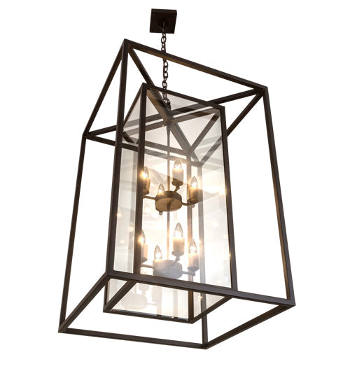 Meyda Lighting Kitzi Box 34" 8-Light Oil Rubbed Bronze Pendant Light With Clear Shade Glass