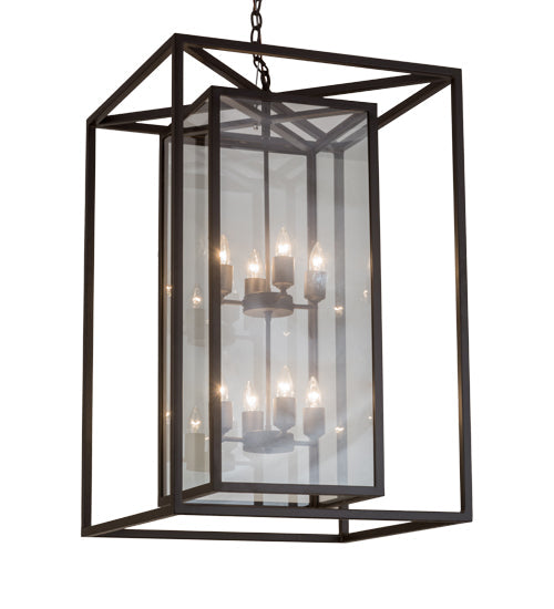 Meyda Lighting Kitzi Box 34" 8-Light Oil Rubbed Bronze Pendant Light With Clear Shade Glass