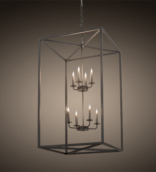 Meyda Lighting Kitzi Box 34" 8-Light Textured Black Pendant Light With Faux Candlelight