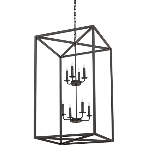 Meyda Lighting Kitzi Box 34" 8-Light Textured Black Pendant Light With Faux Candlelight