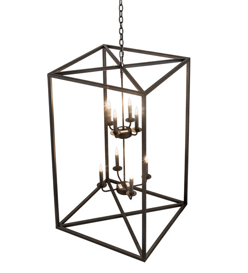 Meyda Lighting Kitzi Box 34" 8-Light Textured Black Pendant Light With Faux Candlelight