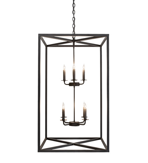 Meyda Lighting Kitzi Box 34" 8-Light Textured Black Pendant Light With Faux Candlelight