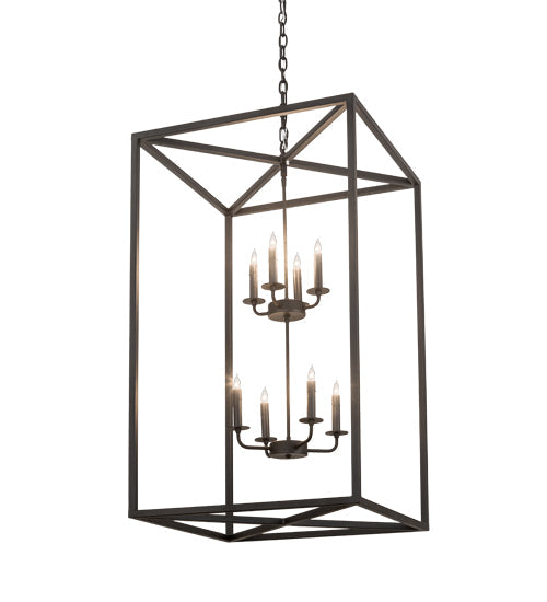Meyda Lighting Kitzi Box 34" 8-Light Textured Black Pendant Light With Faux Candlelight