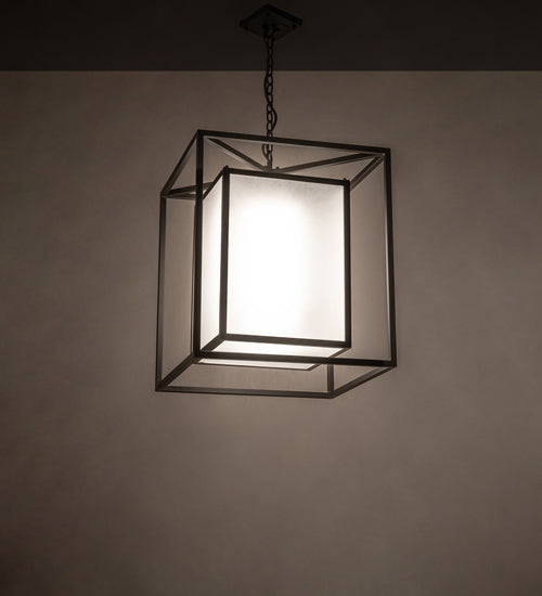 Meyda Lighting Kitzi Box 34" Oil Rubbed Bronze Pendant Light With Contrail Mist Idalight Shade
