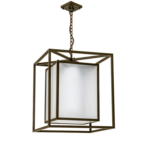 Meyda Lighting Kitzi Box 34" Oil Rubbed Bronze Pendant Light With Contrail Mist Idalight Shade