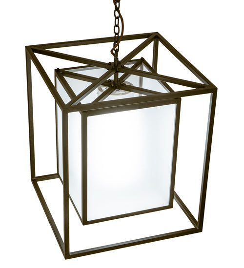 Meyda Lighting Kitzi Box 34" Oil Rubbed Bronze Pendant Light With Contrail Mist Idalight Shade