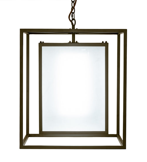 Meyda Lighting Kitzi Box 34" Oil Rubbed Bronze Pendant Light With Contrail Mist Idalight Shade