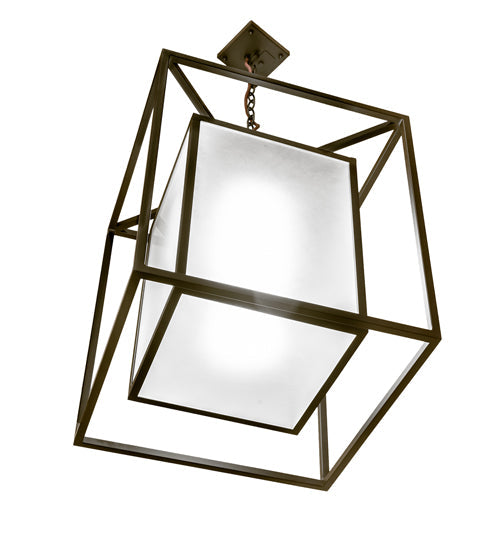 Meyda Lighting Kitzi Box 34" Oil Rubbed Bronze Pendant Light With Contrail Mist Idalight Shade