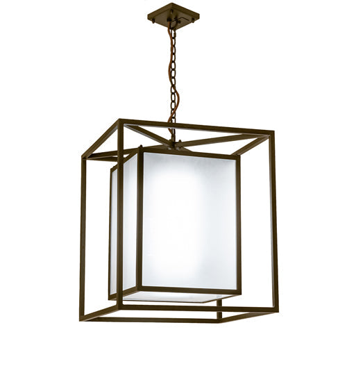 Meyda Lighting Kitzi Box 34" Oil Rubbed Bronze Pendant Light With Contrail Mist Idalight Shade