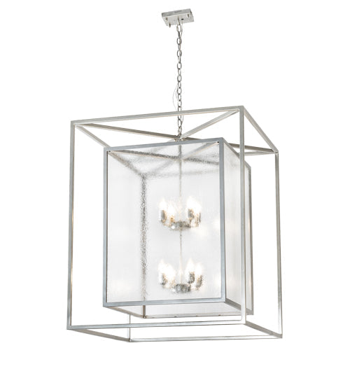 Meyda Lighting Kitzi Box 34"Sq 8-Light Nickel Powder Coat Pendant Light With Clear Seeded Shade Glass