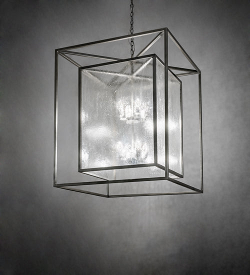 Meyda Lighting Kitzi Box 34"Sq 8-Light Nickel Powder Coat Pendant Light With Clear Seeded Shade Glass