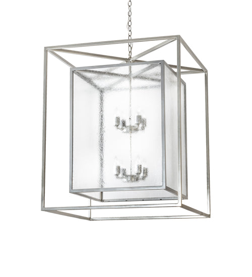 Meyda Lighting Kitzi Box 34"Sq 8-Light Nickel Powder Coat Pendant Light With Clear Seeded Shade Glass