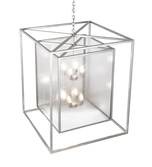 Meyda Lighting Kitzi Box 34"Sq 8-Light Nickel Powder Coat Pendant Light With Clear Seeded Shade Glass