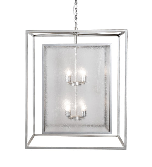 Meyda Lighting Kitzi Box 34"Sq 8-Light Nickel Powder Coat Pendant Light With Clear Seeded Shade Glass