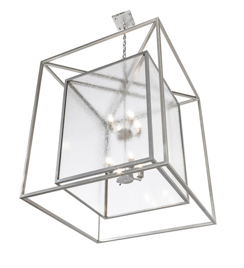 Meyda Lighting Kitzi Box 34"Sq 8-Light Nickel Powder Coat Pendant Light With Clear Seeded Shade Glass