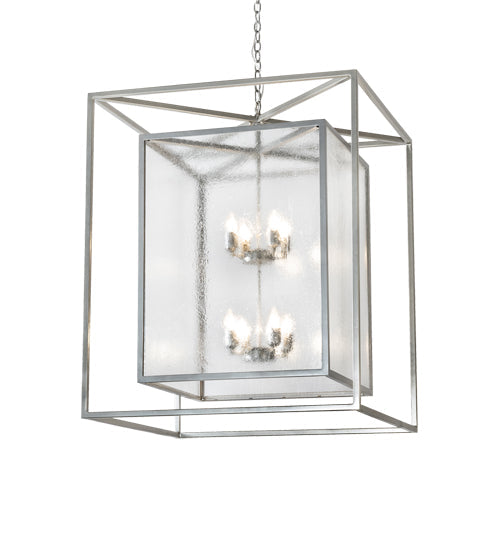 Meyda Lighting Kitzi Box 34"Sq 8-Light Nickel Powder Coat Pendant Light With Clear Seeded Shade Glass