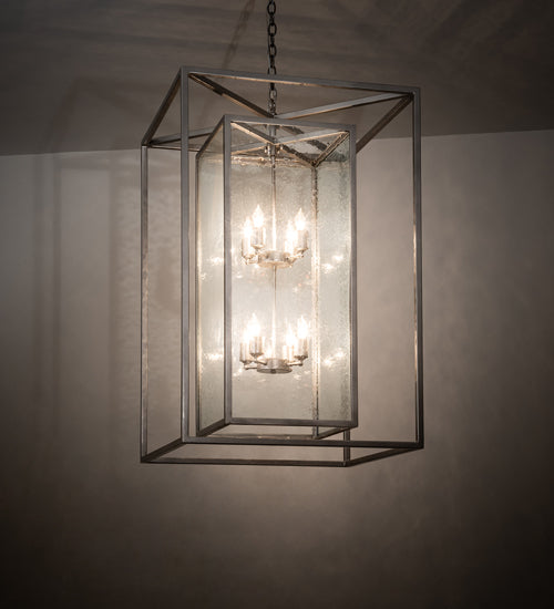 Meyda Lighting Kitzi Box 39" 8-Light Nickel Powder Coat Pendant Light With Clear Seeded Shade Glass