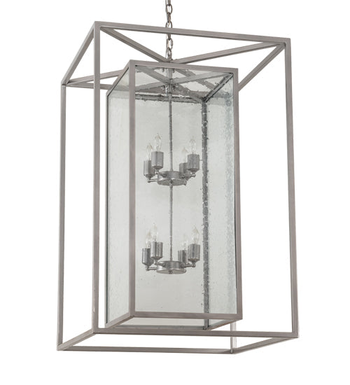 Meyda Lighting Kitzi Box 39" 8-Light Nickel Powder Coat Pendant Light With Clear Seeded Shade Glass