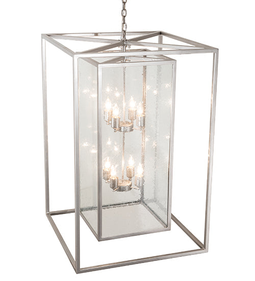 Meyda Lighting Kitzi Box 39" 8-Light Nickel Powder Coat Pendant Light With Clear Seeded Shade Glass