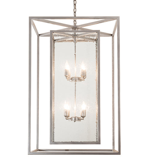 Meyda Lighting Kitzi Box 39" 8-Light Nickel Powder Coat Pendant Light With Clear Seeded Shade Glass
