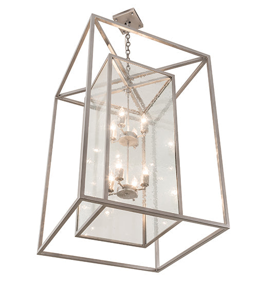 Meyda Lighting Kitzi Box 39" 8-Light Nickel Powder Coat Pendant Light With Clear Seeded Shade Glass