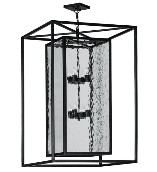 Meyda Lighting Kitzi Box 39" 8-Light Solar Black Box Pendant Light With Clear Waterglass Shade