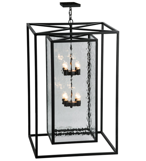 Meyda Lighting Kitzi Box 39" 8-Light Solar Black Box Pendant Light With Clear Waterglass Shade