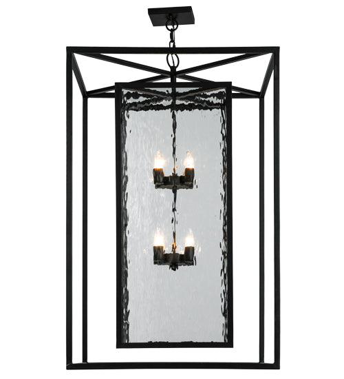 Meyda Lighting Kitzi Box 39" 8-Light Solar Black Box Pendant Light With Clear Waterglass Shade