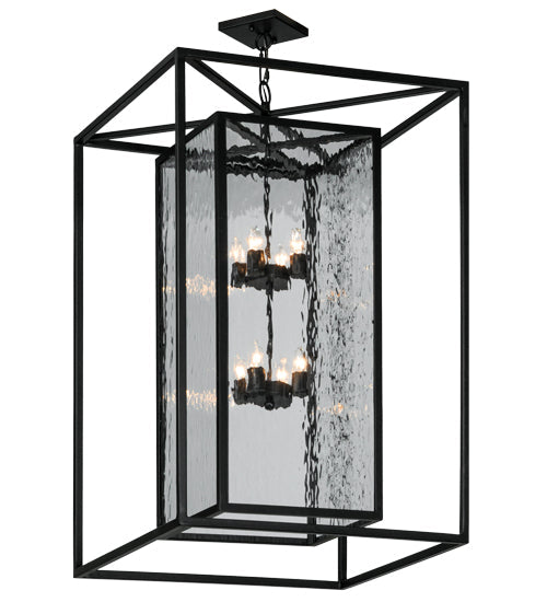 Meyda Lighting Kitzi Box 39" 8-Light Solar Black Box Pendant Light With Clear Waterglass Shade